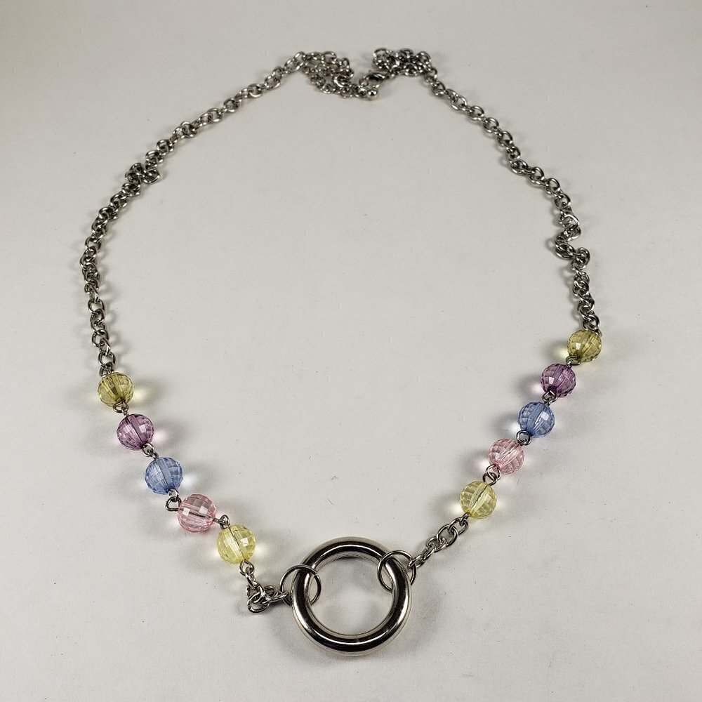 Multi Color Beads Silver Chain Hoop Necklac - 24-inch Fashion Jewelry - Picture 7 of 9